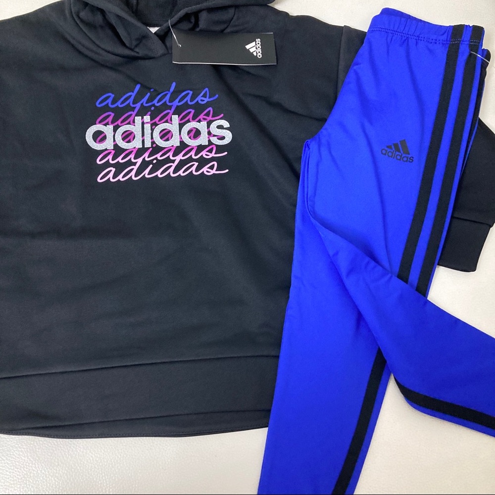 Adidas Printed Tricot Hoodie and legging set sparkly pink and purple 4040 - Picture 5 of 7